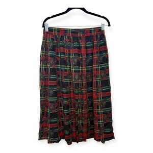 Vintage Lee David Floral Plaid Midi Skirt Classic Tartan Dark Academia Size 14